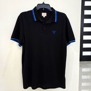 Guess Men's Black Polo Shirt with Blue Accents